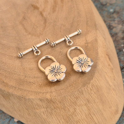 5 PIECES PACK' SILVER OXIDIZED TOGGLE CLASP WITH BACK LOOP FOR DIY JEWELLERY MAKING