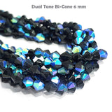 SUPER QUALITY' 6 MM BI-CONE DUAL TONE GLASS BEADS' APPROX 50-52 BEADS SOLD BY PER LINE PACK