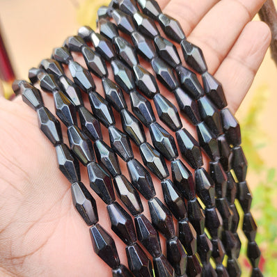 SUPER QUALITY' 16x8 MM BLACK DHOLKI FACETED GLASS CRYSTAL BEADS' APPROX 34-35 BEADS SOLD BY PER LINE PACK
