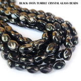 SUPER QUALITY' 13x10 MM BLACK ONYX TUMBLE IMITATED FACETED GLASS CRYSTAL BEADS' APPROX 29-30 BEADS SOLD BY PER LINE PACK
