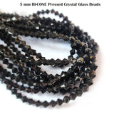 2 LINES PACK' SUPER QUALITY' 5 MM BI-CONE JET BLACK PRESSED GLASS BEADS' APPROX 67-68 BEADS PER SINGLE LINE