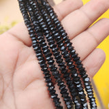 SUPER QUALITY' 5x3 MM BLACK JADE IMITATED HAND FACETED GLASS CRYSTAL BEADS' APPROX 110-115 BEADS SOLD BY PER LINE PACK