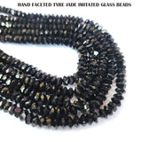 SUPER QUALITY' 5x3 MM BLACK JADE IMITATED HAND FACETED GLASS CRYSTAL BEADS' APPROX 110-115 BEADS SOLD BY PER LINE PACK