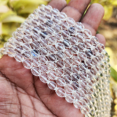 SUPER QUALITY' 8X6 MM PRESSED OVAL FACETED WHITE AB FIRE POLISHED GLASS BEADS' APPROX 42-43 BEADS SOLD BY PER LINE PACK