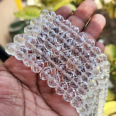SUPER QUALITY' 12X9 MM FACETED RONDEL TYRE CLEAR WHITE FIRE POLISHED GLASS BEADS' APPROX 37-38 BEADS SOLD BY PER LINE PACK