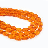 SUPER QUALITY' 9x6 MM ROUND FLAT OVAL SMOOTH SHAPE ORANGE FIRE POLISHED GLASS BEADS' APPROX 34-35 BEADS SOLD BY PER LINE PACK
