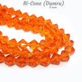 SUPER QUALITY' 8 MM BI-CONE FACETED (DAMRU) SHAPE ORANGE FIRE POLISHED GLASS BEADS' APPROX 40-42 BEADS SOLD BY PER LINE PACK