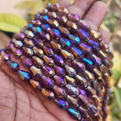 SUPER QUALITY' 11x7 MM  DROP SHAPE SOFT FACETED METALLIC  PRUPLE FIRE POLISHED GLASS BEADS' APPROX 29-30 BEADS SOLD BY PER LINE PACK