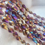 SUPER QUALITY' 11x7 MM  DROP SHAPE SOFT FACETED METALLIC  PRUPLE FIRE POLISHED GLASS BEADS' APPROX 29-30 BEADS SOLD BY PER LINE PACK