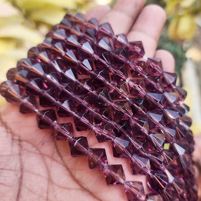 SUPER QUALITY' 10x9 MM BI-CONE DAMRU SHAPE PURPLE FIRE POLISHED GLASS BEADS' APPROX 35-36 BEADS SOLD BY PER LINE PACK