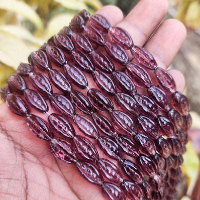 SUPER QUALITY' 15x9 MM FRUIT SHAPE PURPLE FIRE POLISHED GLASS BEADS' APPROX 21-22 BEADS SOLD BY PER LINE PACK