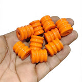16x20 mm Vintage Trade Glass Beads – Orange Grooved Barrel Shape – 10 Pieces Pack | Authentic African Trade Beads for Jewelry Making