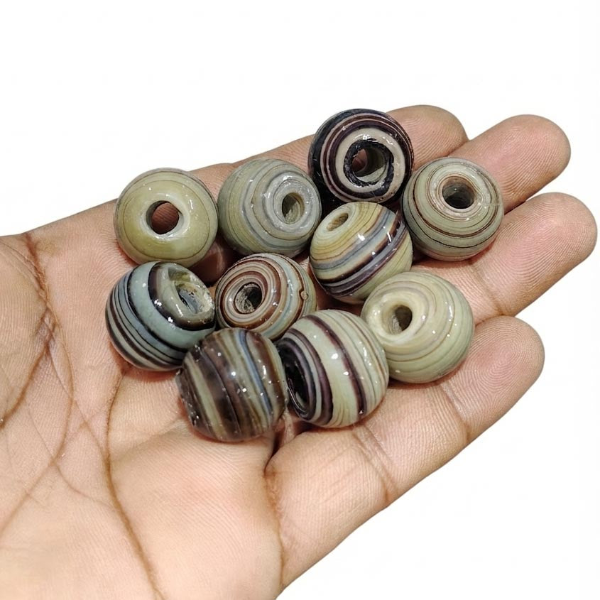 20 mm Brown Striped Vintage Trade Glass Beads – Round Handmade African Trade Beads – 10 Pieces Pack for Jewelry Making