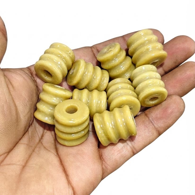 16x20 mm Beige Vintage Trade Glass Beads – Grooved Barrel Handmade African Trade Beads – 10 Pieces Pack for Jewelry Making