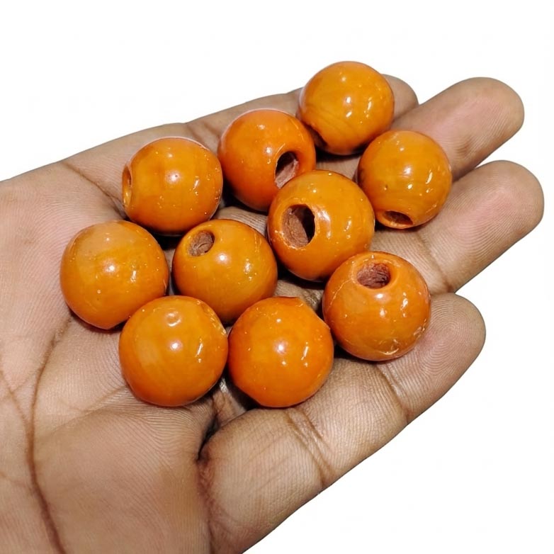 17 mm Orange Round Vintage Trade Glass Beads – Handmade African Trade Beads – 10 Pieces Pack for Jewelry Making