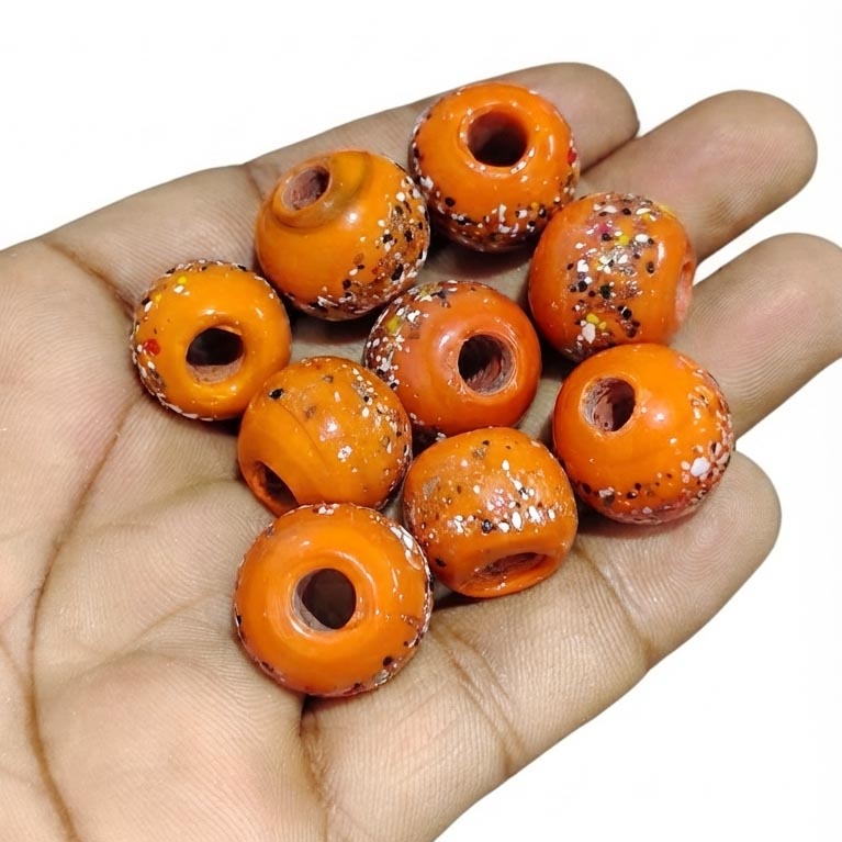 18 mm Orange Speckled Vintage Trade Glass Beads – Handmade African Round Trade Beads – 10 Pieces Pack for Jewelry Making