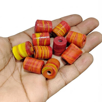 14x19 mm Multicolor Striped Vintage Trade Glass Beads – Handmade African Cylinder Trade Beads – 10 Pieces Pack for Jewelry Making