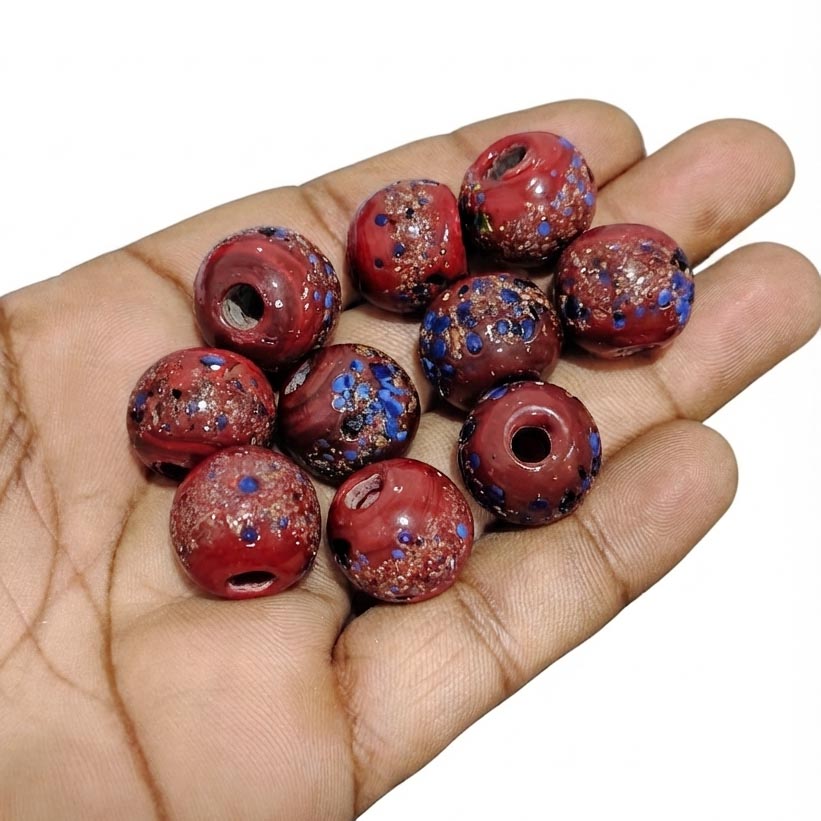 18 mm Burgundy Speckled Vintage Trade Glass Beads – Handmade African Round Trade Beads – 10 Pieces Pack for Jewelry Making