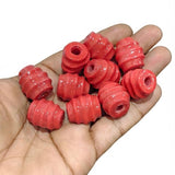 18x20 mm Red Grooved Vintage Trade Glass Beads – Handmade African Barrel Trade Beads – 10 Pieces Pack for Jewelry Making