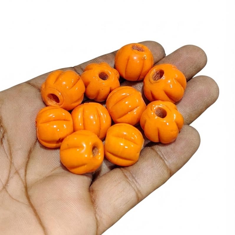 18 mm Orange Carved Round Vintage Trade Glass Beads – Handmade African Trade Beads – 10 Pieces Pack for Jewelry Making