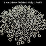 300 PIECES PACK' 3 MM SILVER OXIDIZED DAISY SPACER BEADS USED IN DIY JEWELLERY MAKING