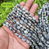 MAP STONE' 9-10 MM' SEMI PRECIOUS BEADS' 15" OVAL SHAPED' 36-39 BEADS APPROX' SOLD BY PER LINE PACK