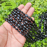 BLACK OBSIDIAN' 5-14 MM' SEMI PRECIOUS BEADS' 15" MINI TUMBLES' 41-46 BEADS APPROX' SOLD BY PER LINE PACK