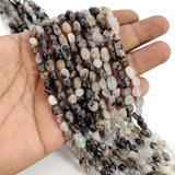 Natural Black Rutilated Quartz Tumble Nugget Beads, 6-10 mm Smooth Pebble Strand, 60-62 Pieces Per Line for Jewelry Making