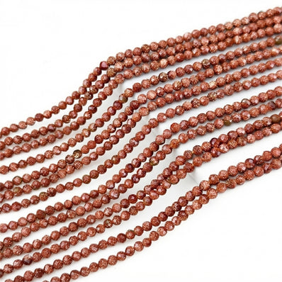 AAA Quality Natural Sunstone Faceted Round Beads 2-2.5mm | 185-186 Beads Per String | Genuine Gemstone