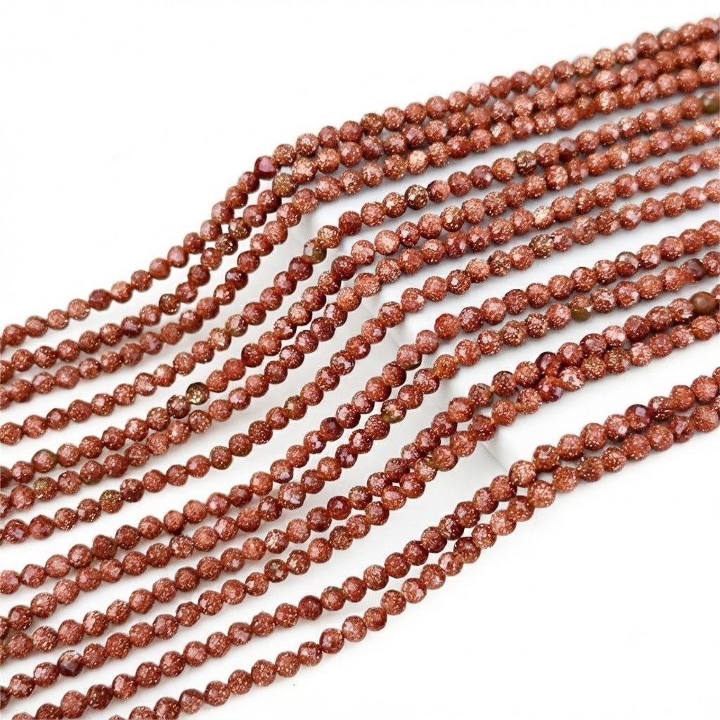 AAA Quality Natural Sunstone Faceted Round Beads 2-2.5mm | 185-186 Beads Per String | Genuine Gemstone