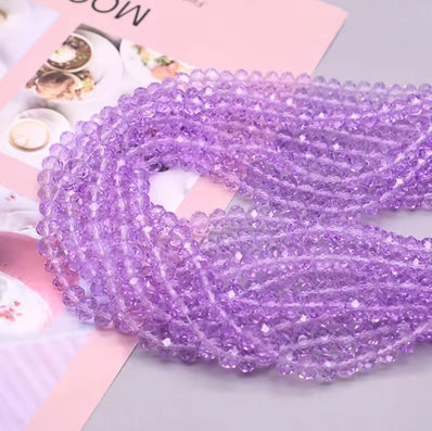 4mm Lavender Dyed color crystal faceted rondelle tyre shape glass beads