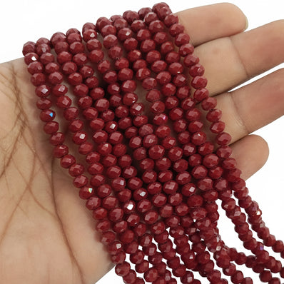 FACTORY OVERSTOCK' 2 LINES PACK 6x4 MM VINATGE MAROON RARE COLOR CRYSTAL TYRE GLASS BEADS