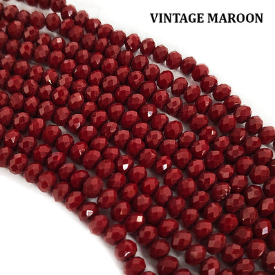 FACTORY OVERSTOCK' 2 LINES PACK 6x4 MM VINATGE MAROON RARE COLOR CRYSTAL TYRE GLASS BEADS
