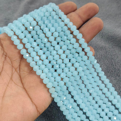 1 LINE/STRING PACK 6x4 MM OPAQUE AQUA BLUE CRYSTAL TYRE GLASS BEADS (APPROX BEADS 80-85)