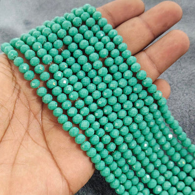 1 LINE/STRING PACK 6x4 MM OPAQUE SEA GREEN CRYSTAL TYRE GLASS BEADS (APPROX BEADS 80-85)