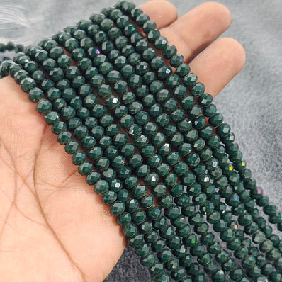 1 LINE/STRING PACK 6x4 MM OPAQUE GREEN CRYSTAL TYRE GLASS BEADS (APPROX BEADS 80-85)