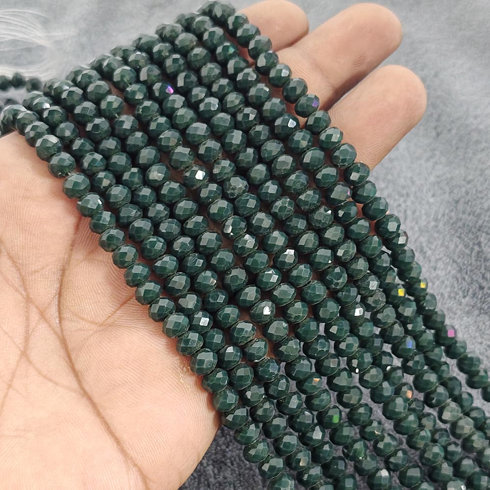 1 LINE/STRING PACK 6x4 MM OPAQUE GREEN CRYSTAL TYRE GLASS BEADS (APPROX BEADS 80-85)