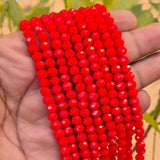 2 Strings/Lines' Red Opaque Rondelle / Tyre Faceted Crystal Beads / 6 mm