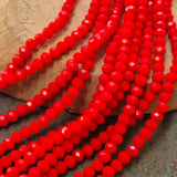 2 Strings/Lines' Red Opaque Rondelle / Tyre Faceted Crystal Beads / 6 mm