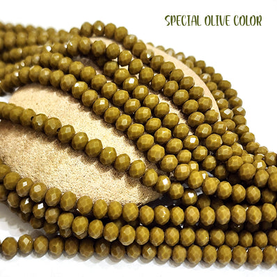 PER LINE 6MM FACETED OPAQUE RONDELLE SHAPED CRYSTAL BEADS, STRAND LENGTH -( APPROXIMATELY 80 BEADS)