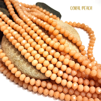 PER LINE 6MM FACETED OPAQUE RONDELLE SHAPED CRYSTAL BEADS, STRAND LENGTH -( APPROXIMATELY 80 BEADS)