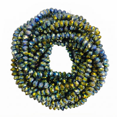 Roundel Crystal 6mm Size,Roundelle (abacus) shape, Crystal glass beads, Priced Per Strand, Metallic Greenish