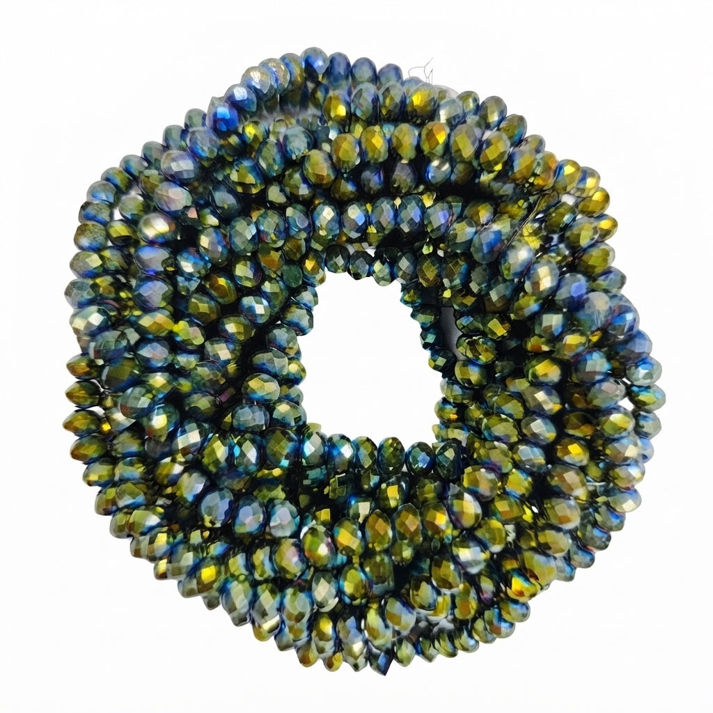 Roundel Crystal 6mm Size,Roundelle (abacus) shape, Crystal glass beads, Priced Per Strand, Metallic Greenish