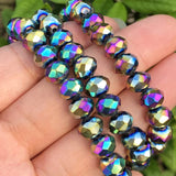 1 LINE PACK' 8x6 MM RAINBOW METALLIC TYRE RONDEL CRYSTAL GLASS BEADS