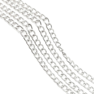 3x4 mm Long Cut Iron Alloy Chain – Silver Polished Finish – Approx. 1 Meter for Jewelry Making