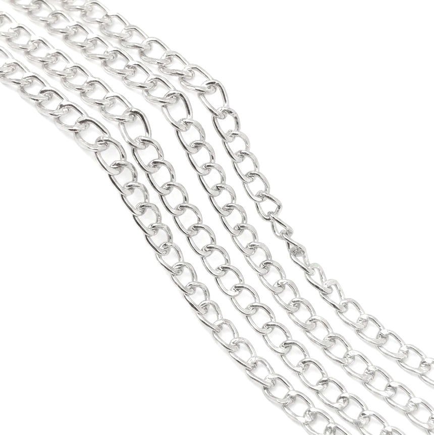 3x4 mm Long Cut Iron Alloy Chain – Silver Polished Finish – Approx. 1 Meter for Jewelry Making