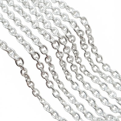 5x6 mm Long Cut Iron Alloy Chain – Silver Polished Finish – Approx. 1 Meter for Jewelry Making