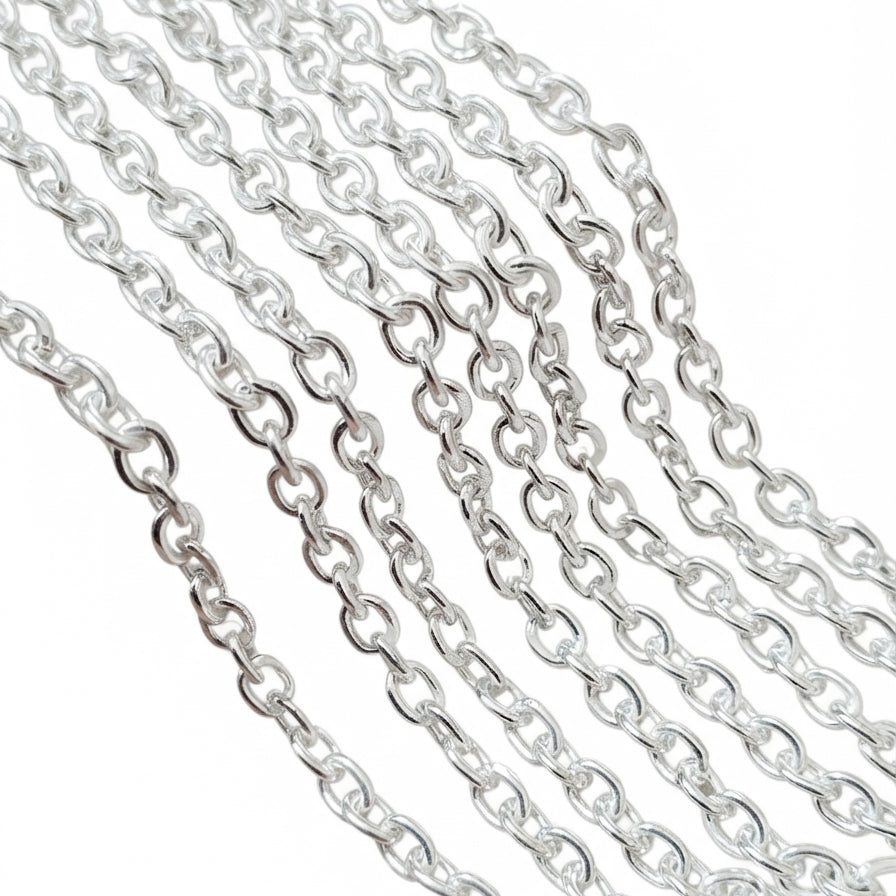 5x6 mm Long Cut Iron Alloy Chain – Silver Polished Finish – Approx. 1 Meter for Jewelry Making