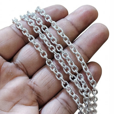 5x6 mm Long Cut Iron Alloy Chain – Silver Polished Finish – Approx. 1 Meter for Jewelry Making