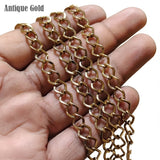 9x7 mm Long Cut Iron Alloy Chain – Antique Gold Finish – Approx. 1 Meter for Jewelry Making